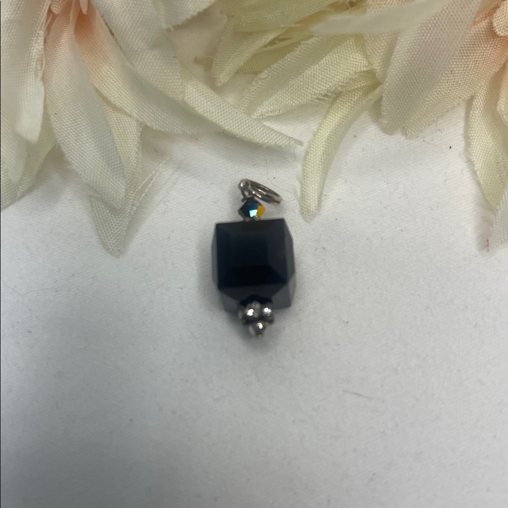 Elegant Black Crystal Pendant with Silver Accents EUC